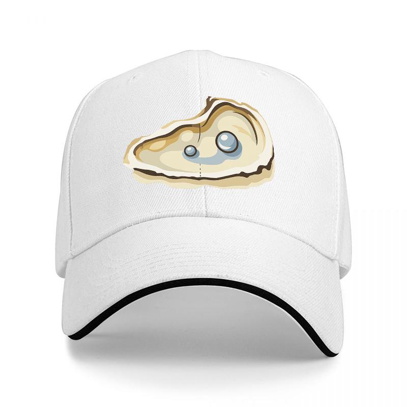 Oyster Pearl Design Baseball Cap Black Hat with Ocean Inspired Shell Pattern Fashionable Streetwear Accessory for Adults