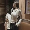 White Lace Bow Long-Sleeve T-Shirt - Elegant Autumn Style for Women