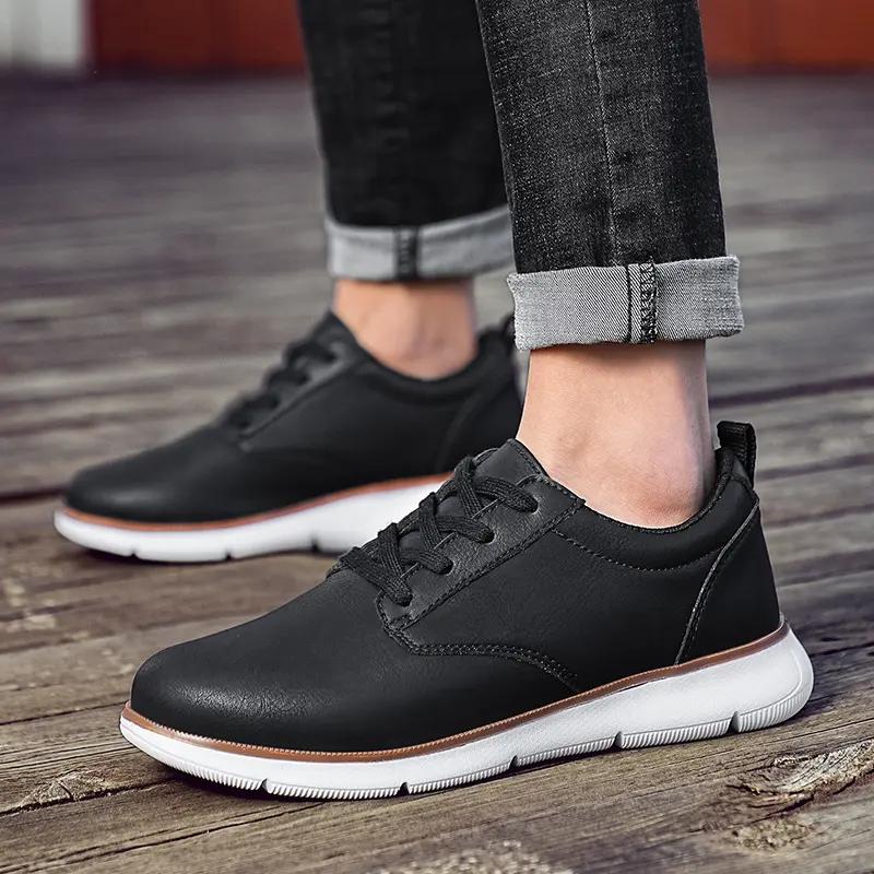 Fashion Size 48 Men Sneakers Brown Leather Business Casual Shoes Low-top Lace-up Soft-soled Driving Shoes Summer Thick-soled Vulcanized