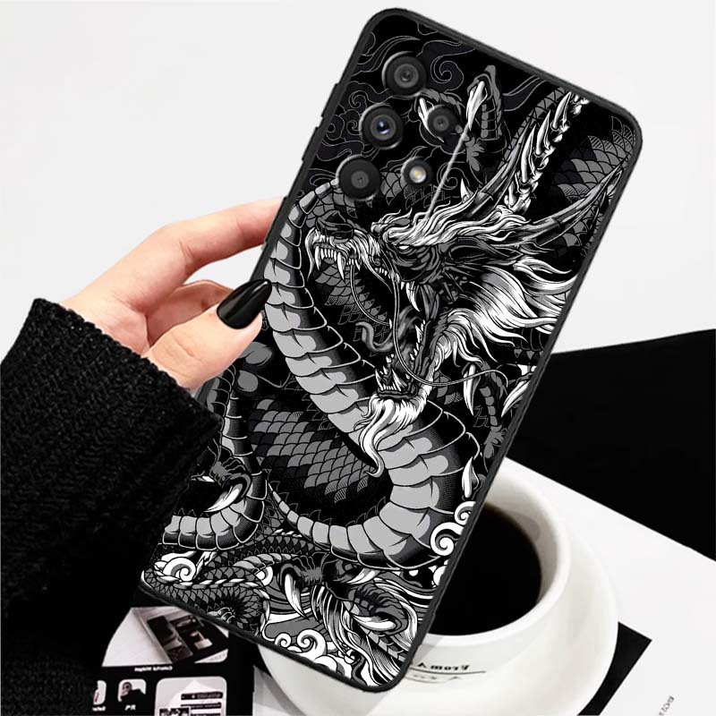 Anime Dragon Design For Samsung A73 A72 A71 A55 A54 A53 A52 A51 A13 A22 A16 A15 A12 A14 A26 A07 5G Black Phone Case
