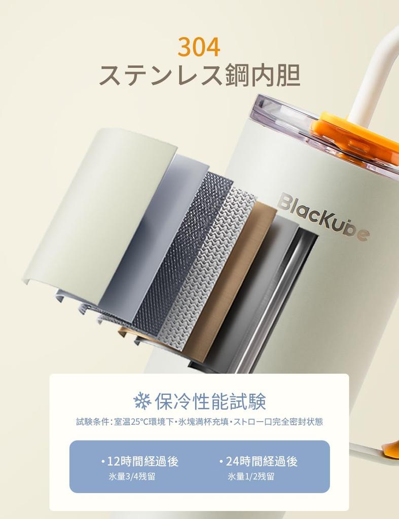 Blackube Large Capacity Vacuum Keeps Drinks Hot or Cold for 24 Tumbler with Handle and Wide Easy to Perfect for Outdoors or Orange Tumbler, 1200ml,