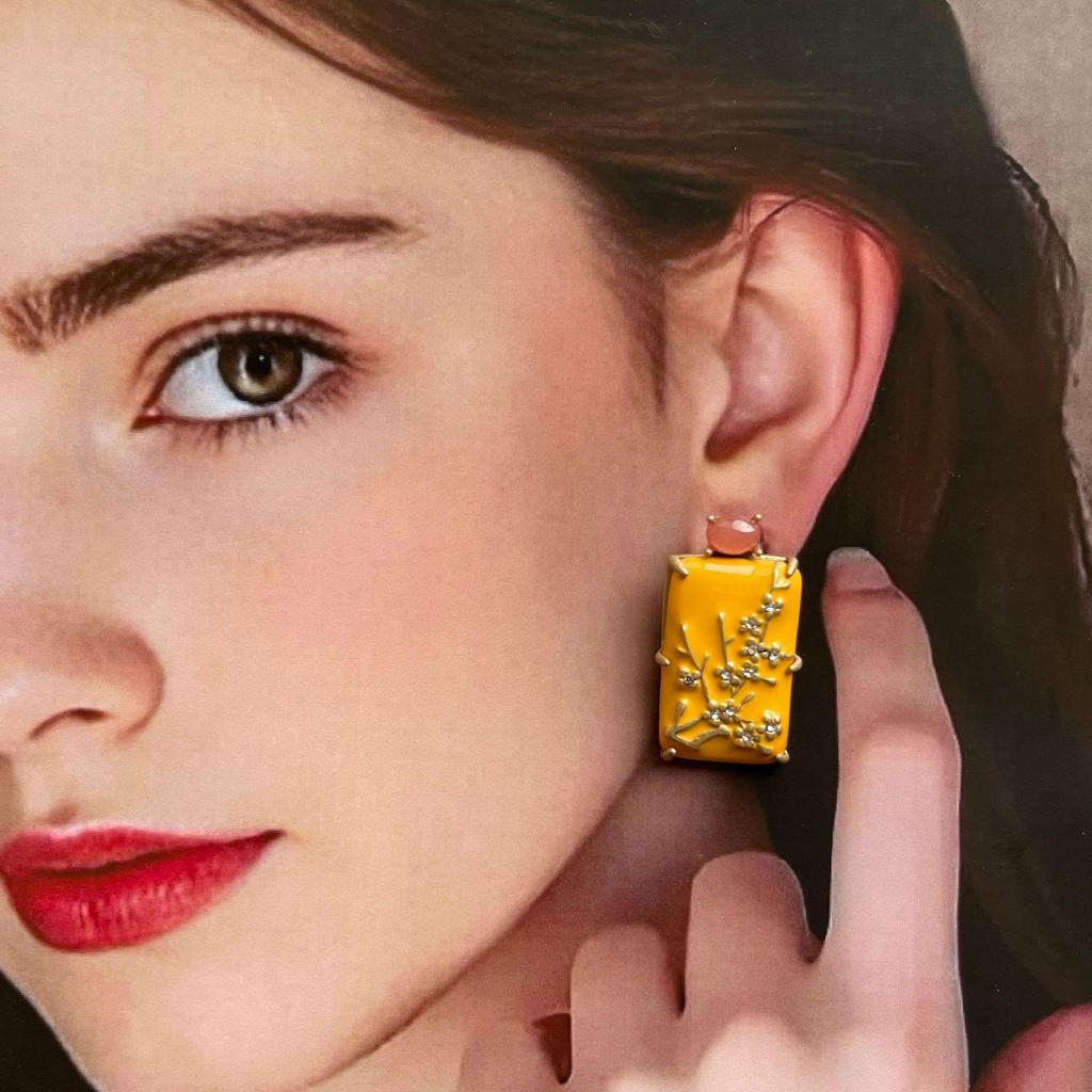 Vintage Plum Blossom Chinese-Style Earrings: 925 Silver Needle, Brass Enamel & Natural Stones for Women