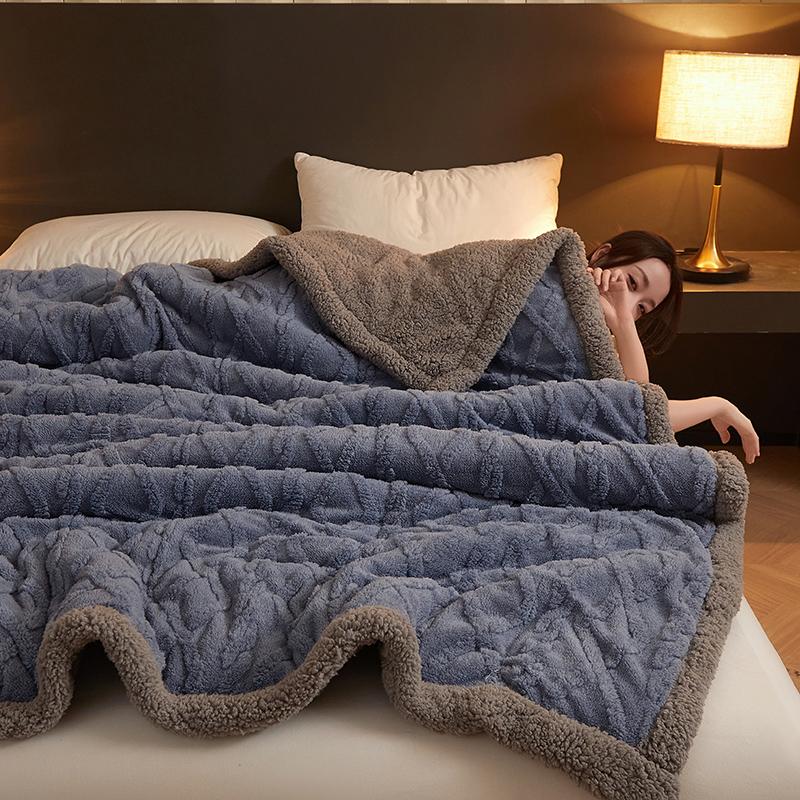 Thick Warm Taffeta Fleece Winter Blanket for Bed Geometric Pattern Soft Sofa Throw Blankets Queen Size Plush Bedroom Bedspread