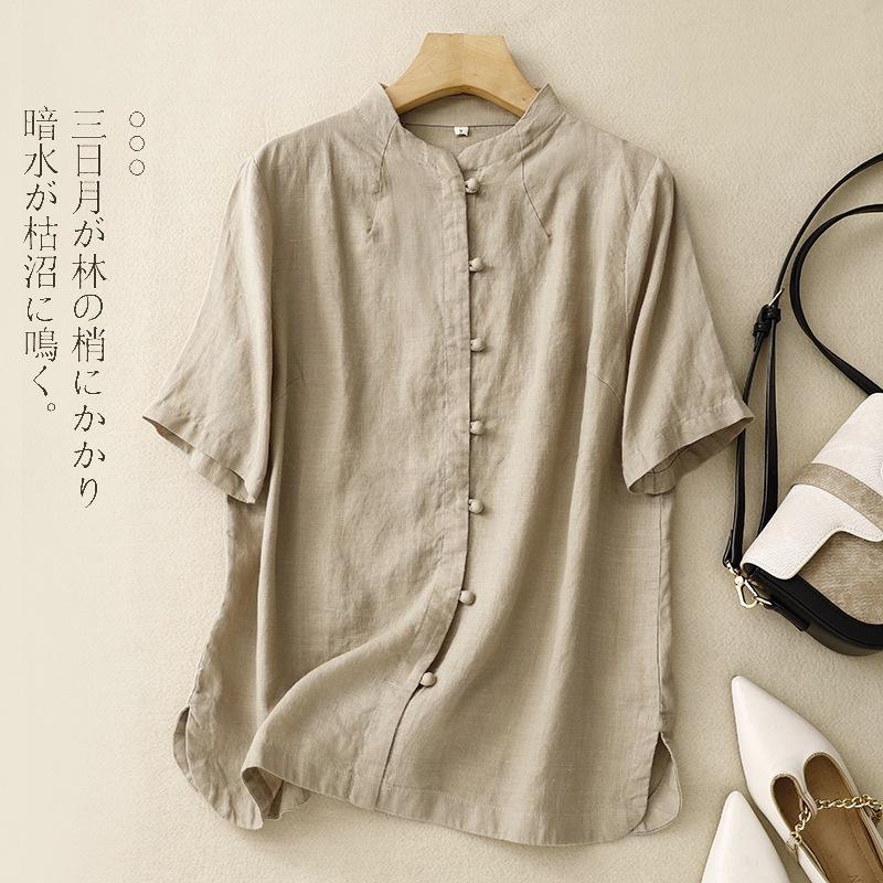 

Рубашка однобортная однотонная женская из хлопка и льна в стиле ретро-буддизма и дзэн, простой дизайн, нишевый топ M абрикосовый