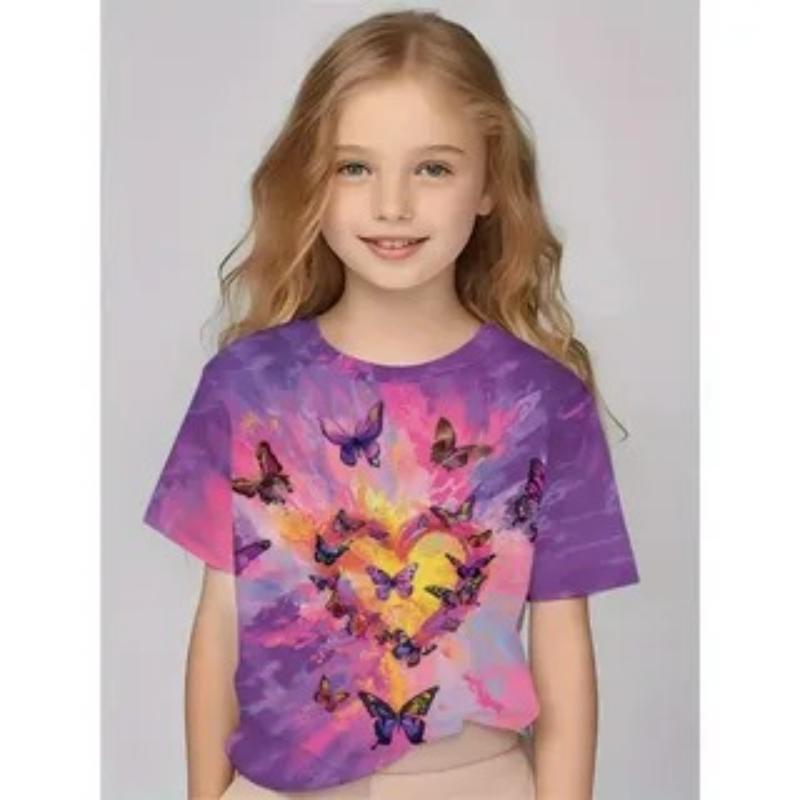 

Children s Butterfly Printed Multi-color T-shirts Girls Fashionable Soft Comfortable T-shirts 160