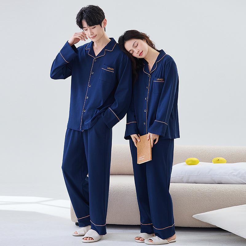 High-End Autumn/Winter Couple's Pajama Set - Men's Plus Size & Women's Long Sleeve with Pants
