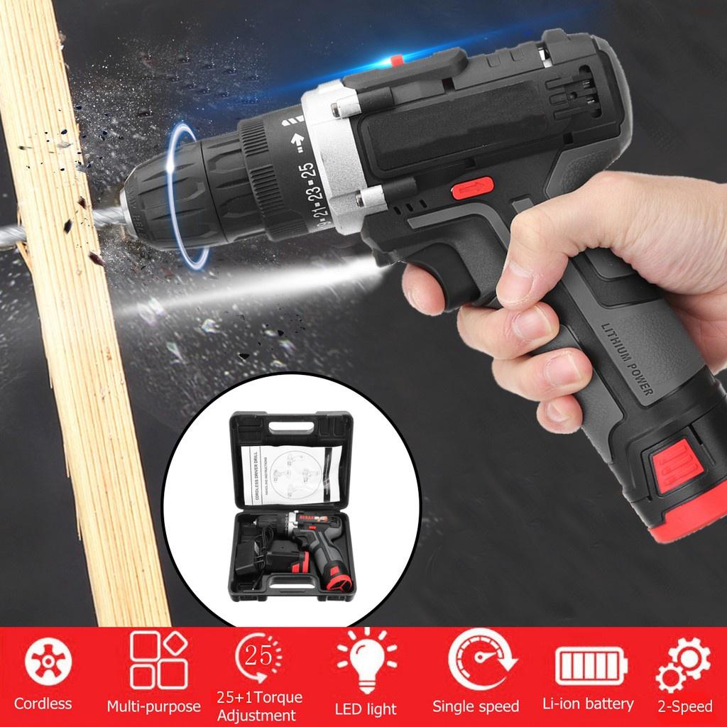 Rechargeable 12V Li-Ion Battery Cordless Drill 2 Speed Drilling Screw Driver Electric Drill Hand Power Tool +LED Light New
