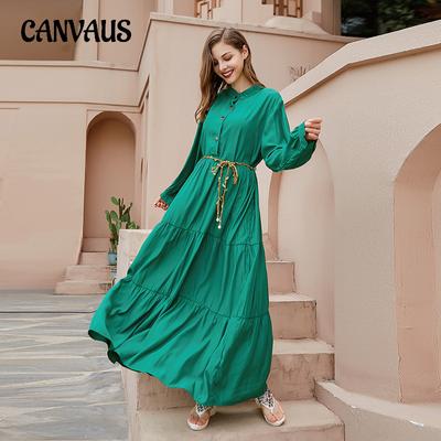 Spring and Autumn Women's Dress Plus Size Dress Loose Solid Color Long Sleeve Swing Long Dresses