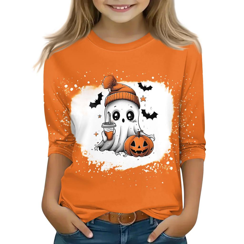 Print topper for ungdom jenter 5-16 år rund hals 3/4 ermer T-skjorter Trendy topper antrekk T-skjorter