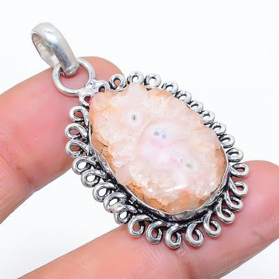 Natural Solar Quartz Gemstone Handmade 925 Sterling Silver Pendant 1.81" w3P35