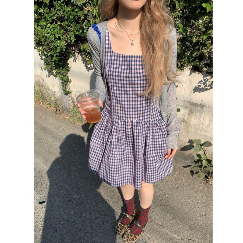 Plus Size Plus Size Ladies French Style Vintage Vest Gingham Dress Women's Spring New Design Sense Sleeveless A- line Short Skirt Fashion