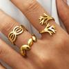 Vintage Stainless Steel Leaf Ring Two End Branch Geometric Line Open Ring Trendy Waterproof for Couple Punk Jewelry Accessories
