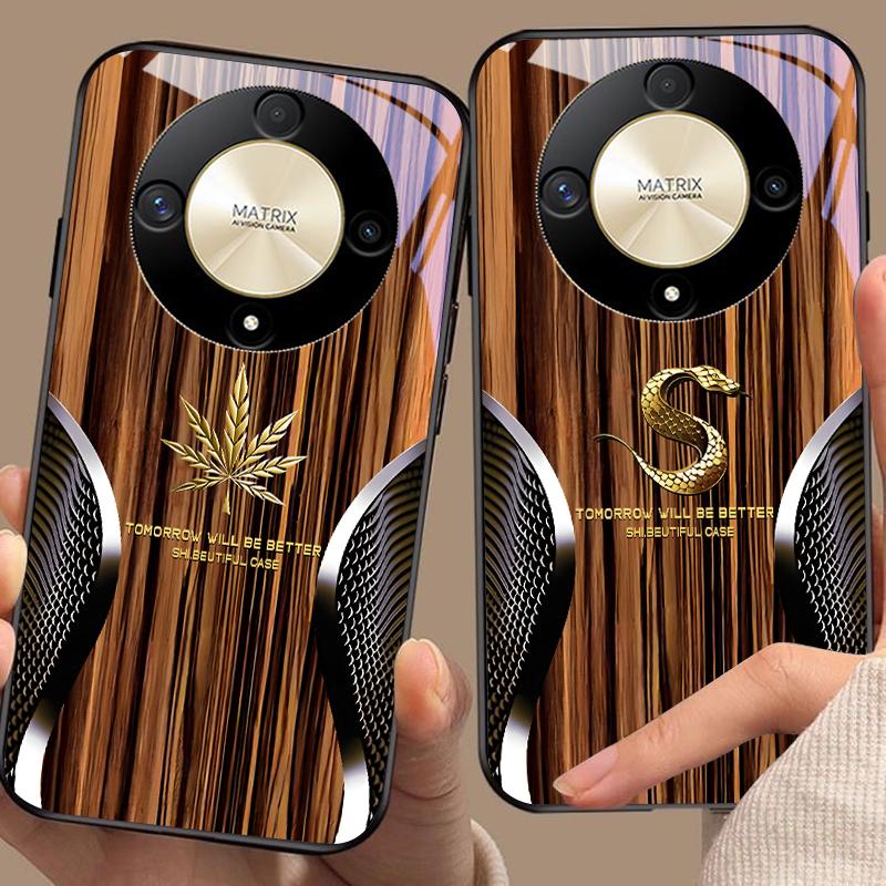 Wood Grain Snake For Honor Magic 6 50 70 90 Lite X7b 200 Pro Nova 10 Nova 5T X6 P30 Pura 70 Ultra Tempered Glass Phone Case