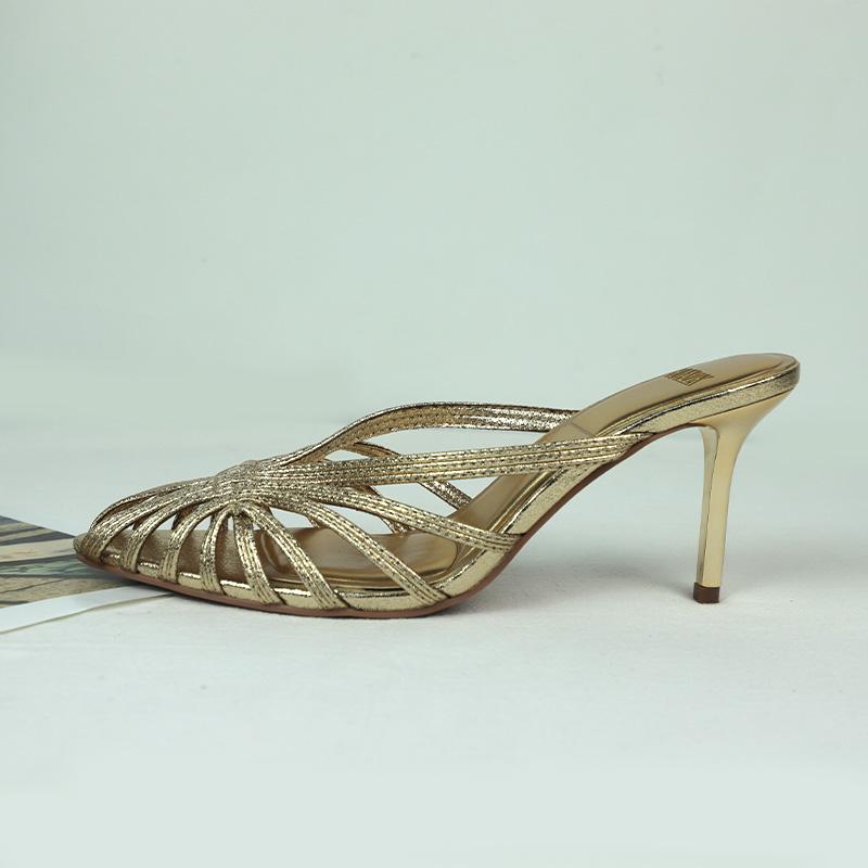 Luxury  Golden Women High Heels Shoe Sexy Open Toe Crisscross Design Summer Stiletto Chic Prom Evening Party Modern Sandals