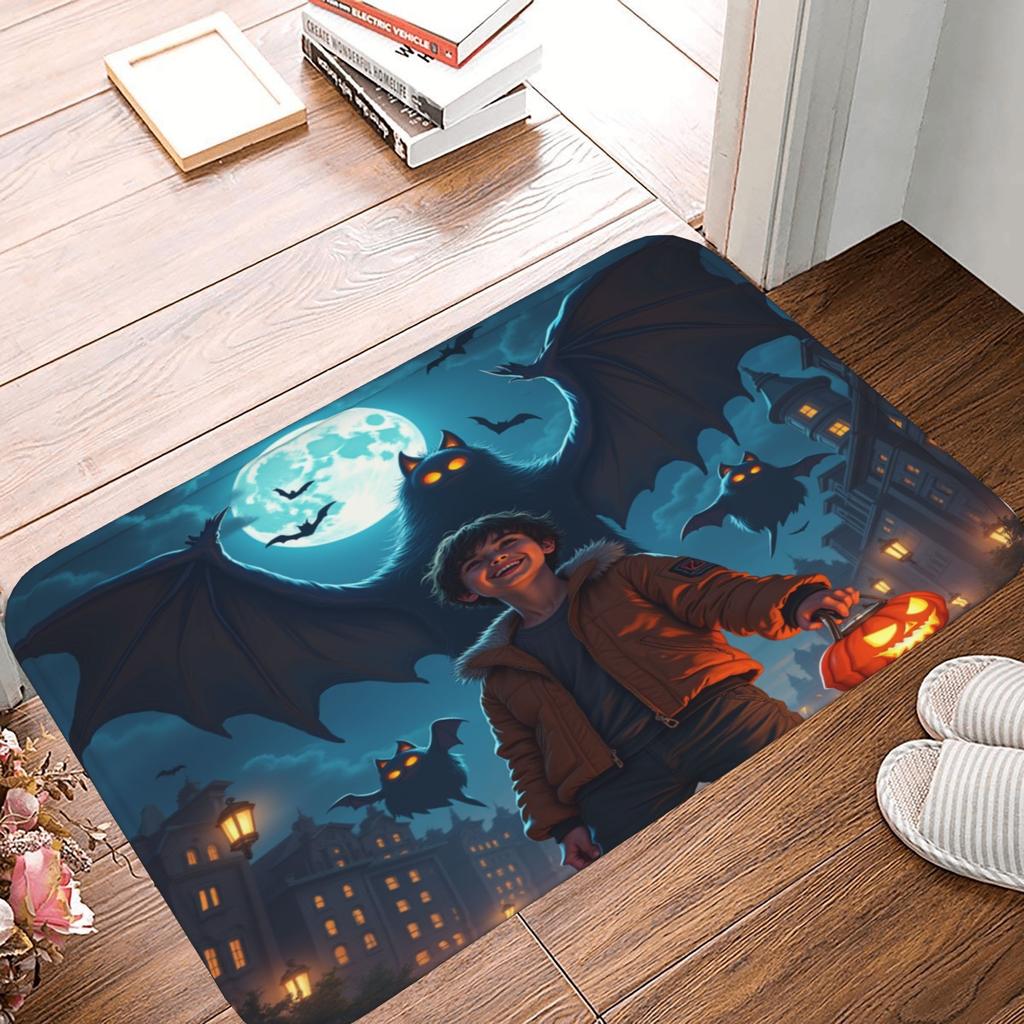 1PC Halloween Skull Crow Kitchen Rug Non-Slip Door Mat Pop Design Bathroom Rug Bath Mat Carpet for Home Sink Laundry Decor