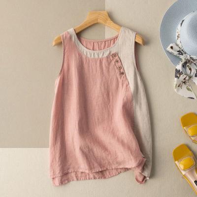 Frauen Sommer Tank Top Kontrast Farbe Patchwork Rundhals Ärmellose Dünne Match Hosen Casual Vintage Plus Größe Dame T-shirt Frauen kleidung