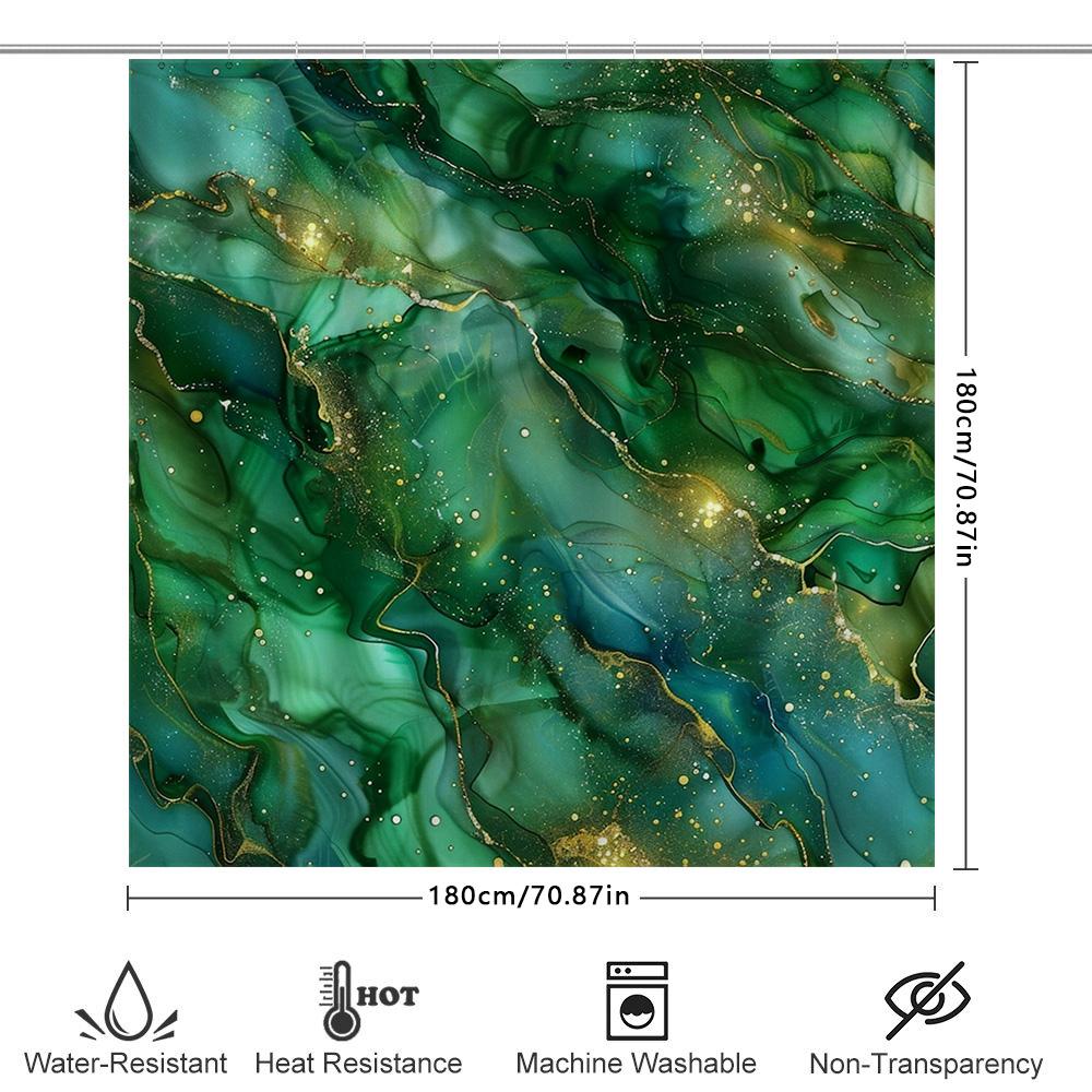 Luxuriöser grüner Marmor-Duschvorhang mit Goldglitzer, modernes wasserdichtes Badezimmerdekor für die Heimdekoration, extra lang 72 x 84 Zoll