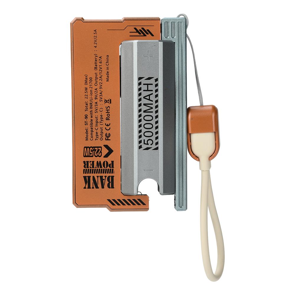 Type-C 1*21700 Mobile Power Supply Shell 22.5w Fast Charging With Built-In Hanging Rope Charging Cable DIY Battery Box
