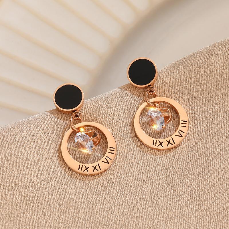Design Sense Classic Vintage Roman Numerals Zircon Crystal Moon Shape Drop Earrings For Women Temperament Female Earring Jewelry