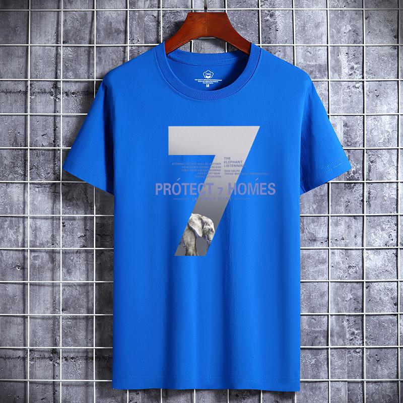 

Мужская футболка с короткими рукавами, хлопковая летняя рубашка с круглым вырезом, корейская версия спортивной футболки со свободным дном 4XL синий