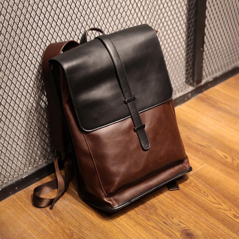 Men Leather Backpack Large Capacity Waterproof School Bags For Teenagers College Laptop Backpack Bookbags Mochila Escolar