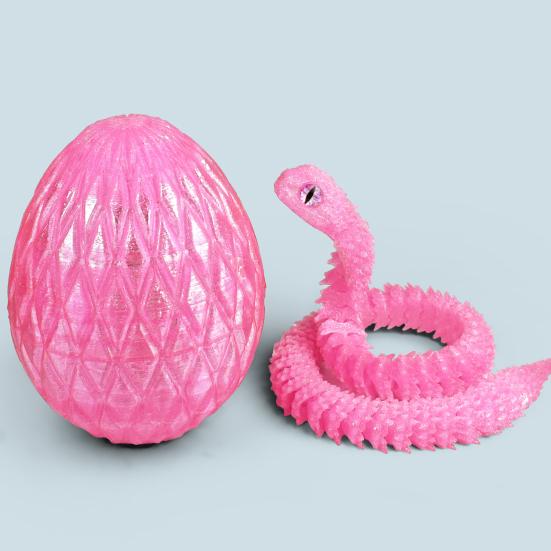 3D Printed Snake Egg Figurine Movable Joints Snake Figure Desk Fidget Toy Egg with Articulated Snake Inside Decoration Ornament