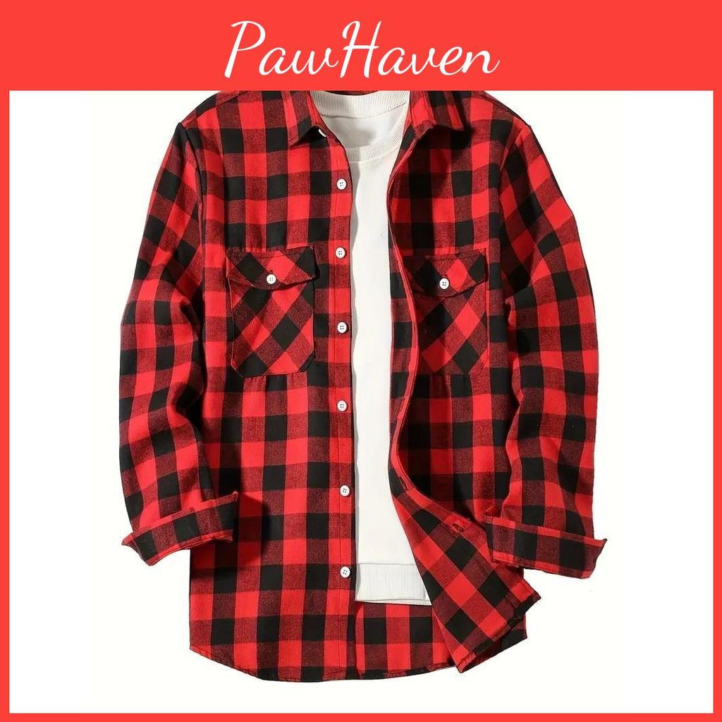 Plaid Shirts Mens Classic Buttonup Smart Casual Flannel Shirt Long Sleeved Chest Two Pockets Design Spring Autumn Men Tops