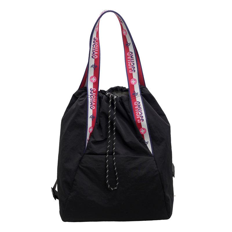 

Новый повседневный нейлоновый рюкзак-мешок на шнурке, кампусный, универсальный, спортивный, сатчел, большая вместимость, на плечо, сумка-тоут чёрный