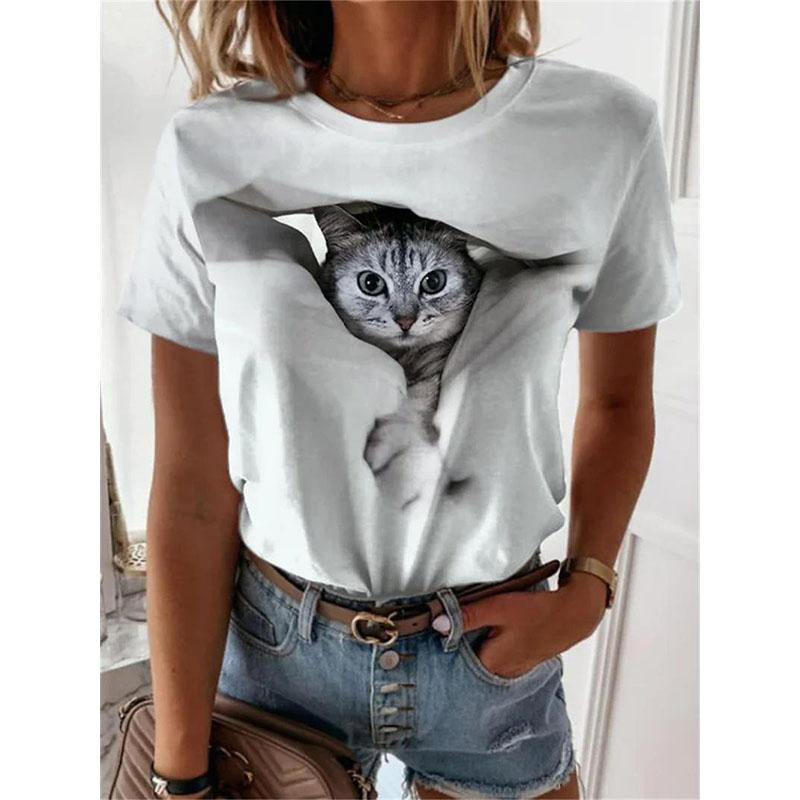 New Kitten Animal T-shirt Cat 3D Print Summer Women Short Sleeve T Shirts Streetwear Harajuku Y2k Tops Woman Girls Tees Clothing