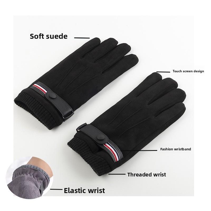 Winter Mens Thick Fleece Lined Leather Touchscreen Gloves For Outdoor Commuting
