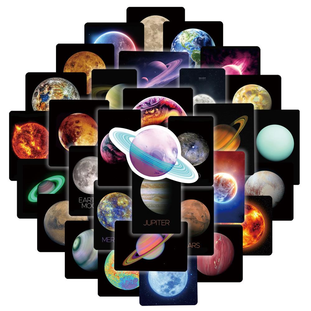 50Pcs Universe Planets Stickers Outer Space Planets Waterproof Vinyl Decals For Laptop Refrigerator Luggage Computer Car