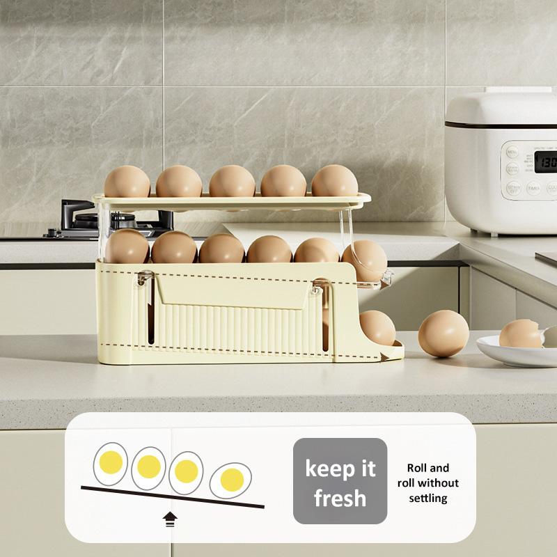 Automatic Scrolling Egg Rack Holder Storage Box Egg Container Organizer Rolldown Refrigerator Eggs Dispenser Kitchen Accessories