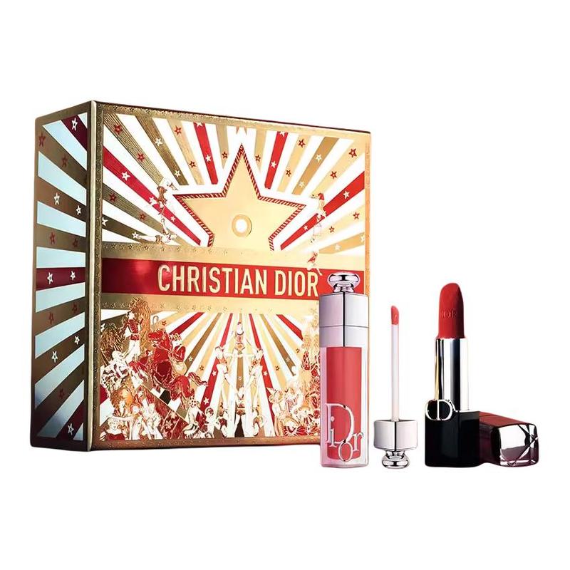 DIOR Lipstick Two-piece set: Blue Gold Lipstick #999 3.5g + Moisturizing Lip Gloss #018 6ml синий