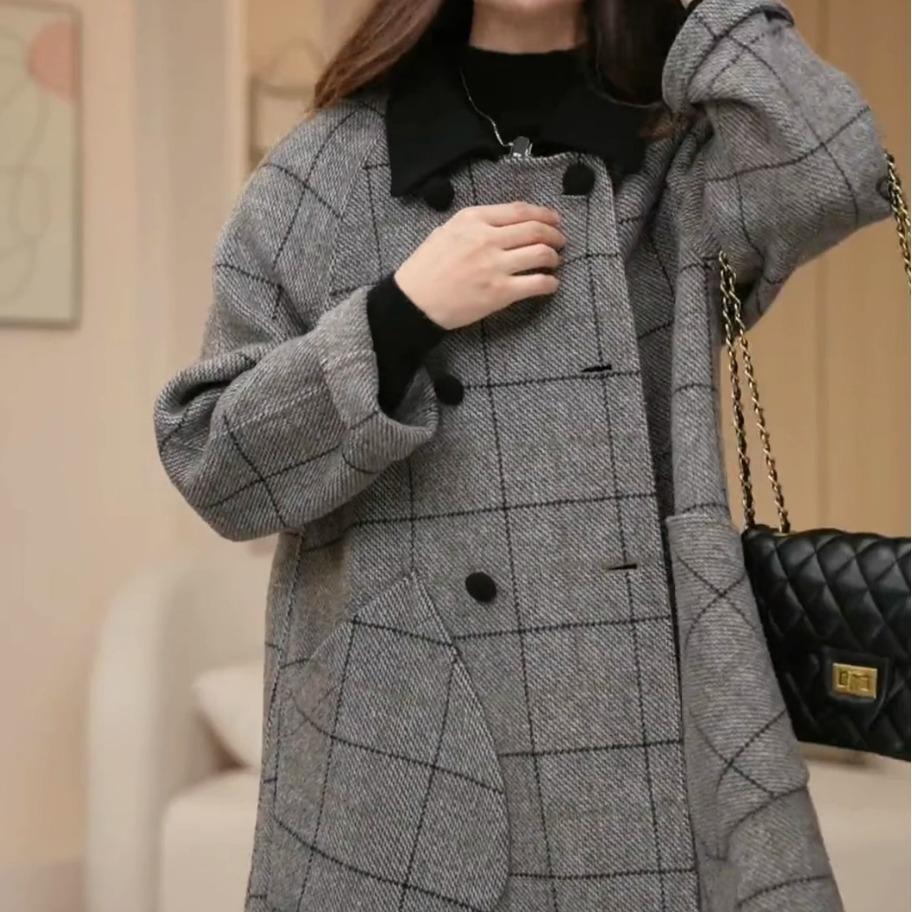 Winter New Retro Plaid Cashmere Coat Temperament Double-sided Wool Woolen Coat
