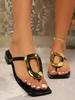 Women's Flat Slippers Toe Clip Square Toe Metal Decoration Shoes for Women Leisure Versatile Fashion Summer Zapatillas De Mujer