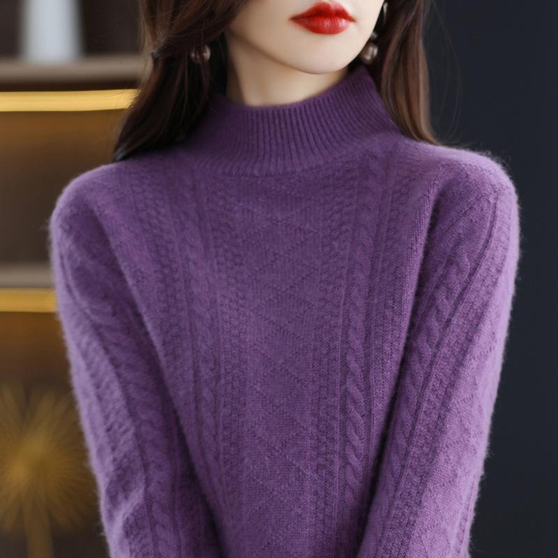 Autumn and Winter New Temperament Semi-turtleneck Twist Knitted Top Women's Thickened Loose Inner Bottoming Sweater Women's