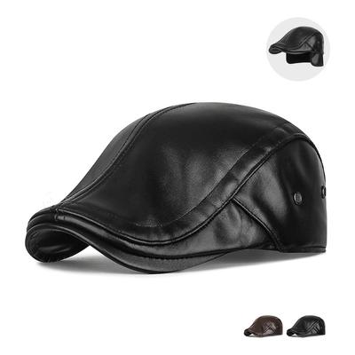 Winter Velvet PU Leather Forward Cap Men's Outdoor Cold-Proof Warm Ear Protection Cap