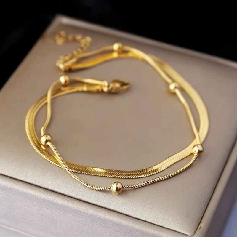 Модный двухслойный титановый стальной браслет на щиколотку для девочек: Модный, Стойкий к выцветанию и Уникальный дизайн золотой