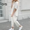 2 ks/sada Dámske Top nohavice Súprava Polovysoký golier Blúzka so širokými nohavicami Elastický pás Nohavice s vreckami Voľný outfit na voľný čas