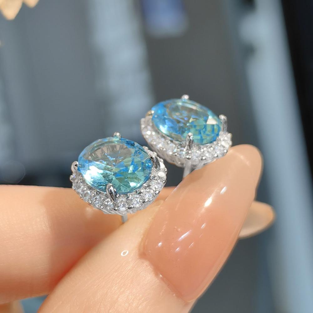 Luxusschmuckset Schwerlast Farbiger Diamantanhänger Blautopas Ohrstecker Rosa Edelsteinring