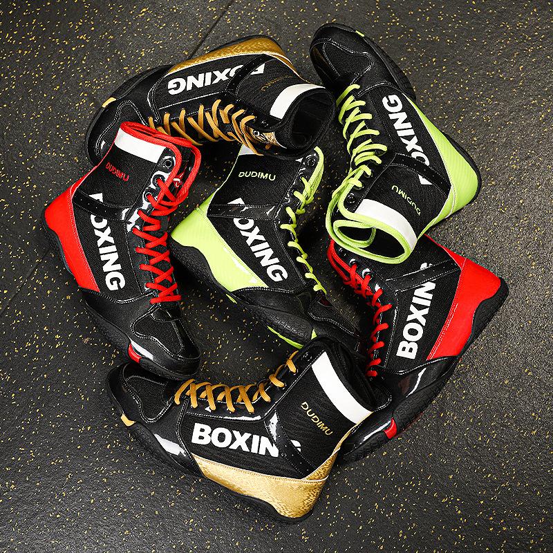 Weightlifting Wrestling Shoes High Top Ankle Protection Breathable Boxing Free Fighting Sanda Squat Fitness Shoes Non-slip