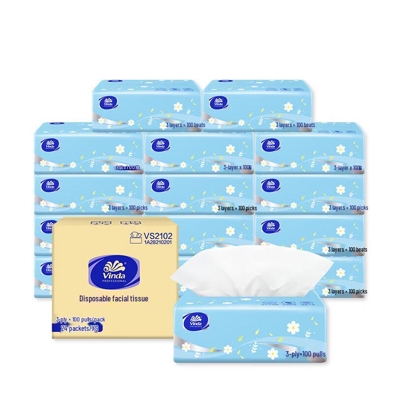 Vinda 3-Ply Facial Tissues, 100 Sheets x 24 Packs