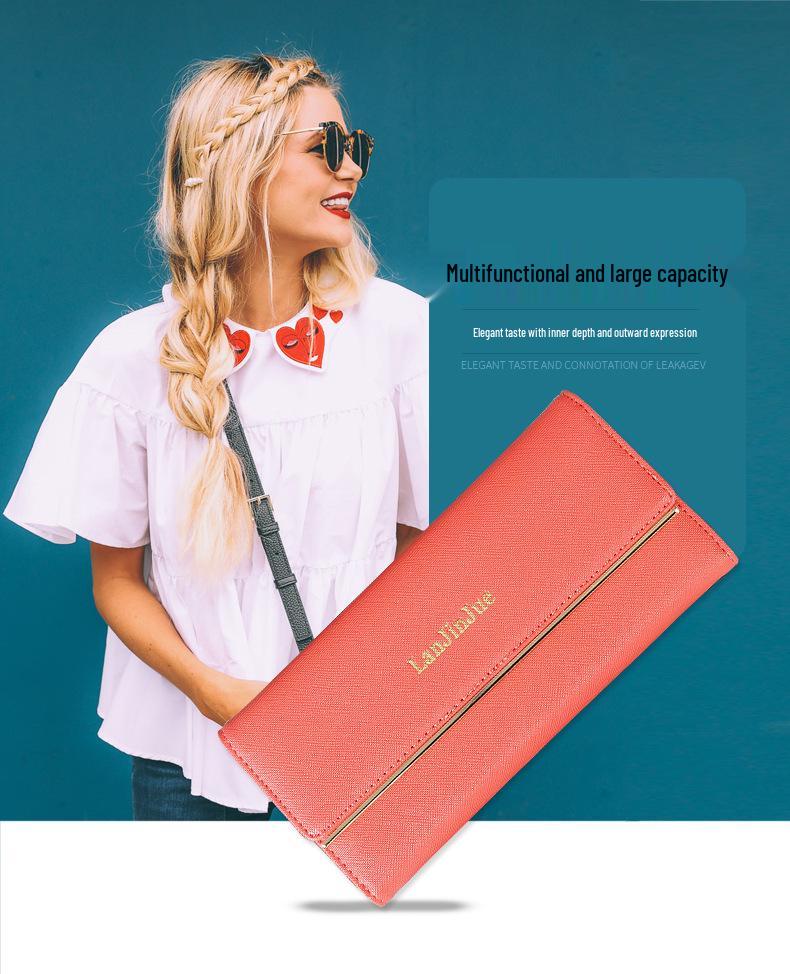 Women's Long Wallet - European & American Style, Multi-Card Slot, Letter Buckle Clutch, Simple Tri-Fold Coin Purse