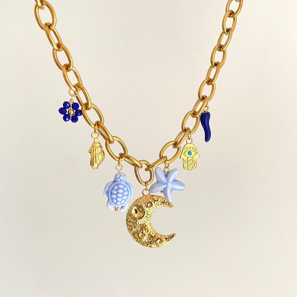 Trendy Titanium Valentine's Necklace with Heart, Flower, and Fruit Pendants - New Pastoral Style Jewelry