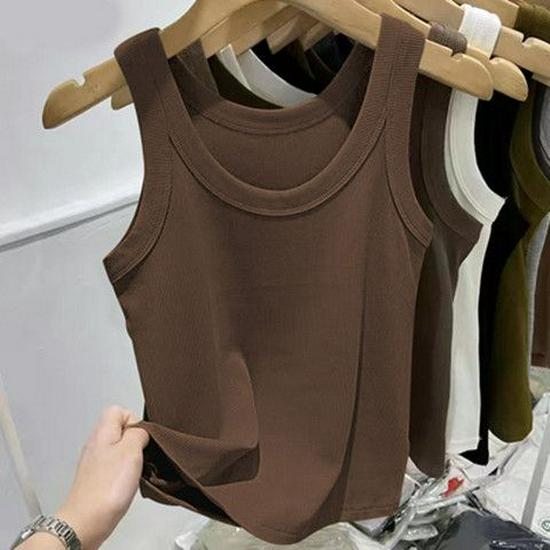 

Женская приталенная майка без рукавов из рубчатого хлопка - 260 г, однотонная, летняя XL