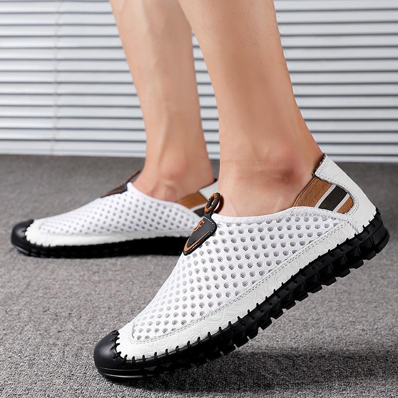 Large Size 38-48 Fashion Men's Summer Leather Breathable Casual Driving Shoes Loafers Flat Sandals Sports Sandals
