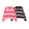 European and American Style Women's Clothing, Commuter Style Loose Striped Long-sleeved Knitted POLO Shirt 5536012