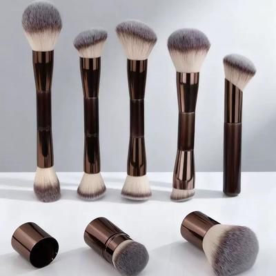 7-Piece Portable Double-Ended Makeup Brush Set: Includes Foundation, Loose Powder, Blush, and Contour Brushes