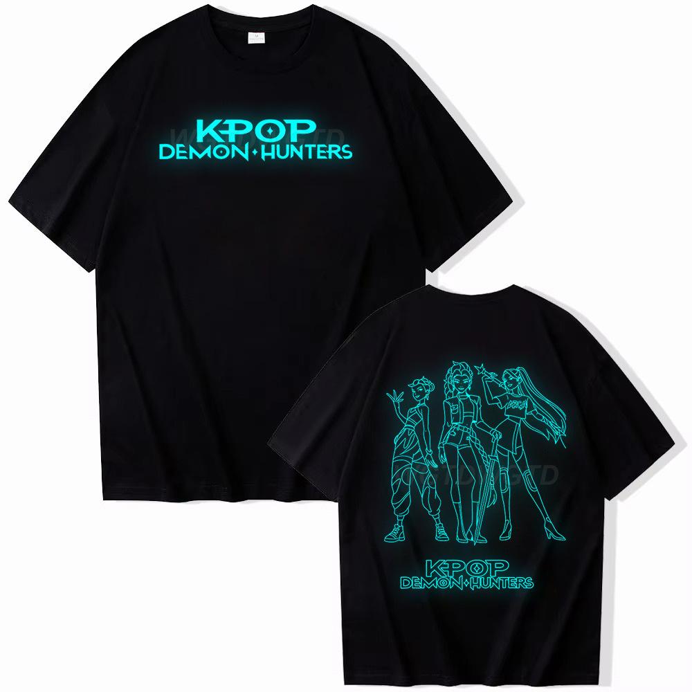 T-shirt da donna KPop Demon Hunters Witch Hunter Scollo a girocollo Manica corta Top ampio Maglietta in cotone