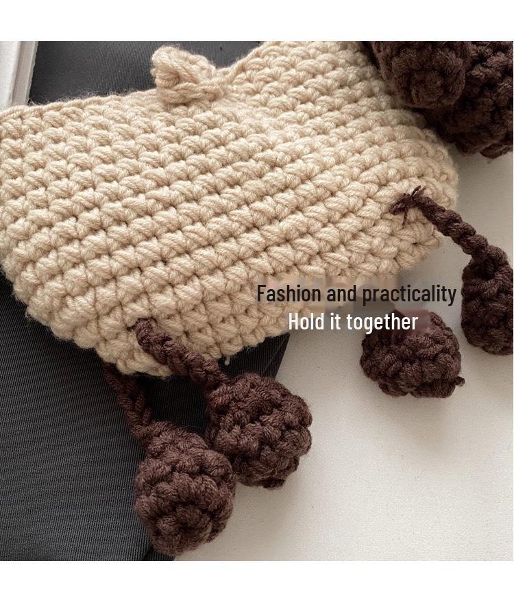 Handgestrickte Woll-Cartoon-Lamm-Tasche: Modische Eltern-Kind-Umhängetasche
